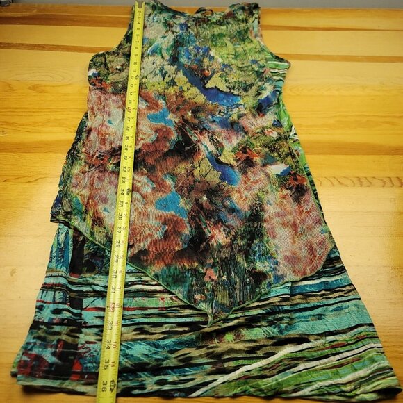 Camille & Co Womens M Printed Art to Wear Dress Lagenlook Crochet Accent - Picture 6 of 9